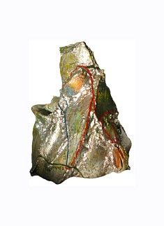 "Relief 1101b" Sculpture - Huile sur céramique (16x16x15) 2011