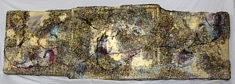 "Relief 164" Huile sur toile, feuilles  de thé et cadre (46x143x9) 2016