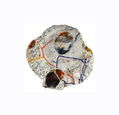 "Relief 2212b" Huile sur céramique, miroir et coquille St Jacques (11x11) 2022