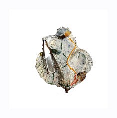 "Relief 2301b" Huile sur céramique, miroir et coquille St Jacques (13x11) 2023