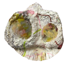 "Relief 2402a" Huile sur couvercles, capsules et coquille St Jacques (12x24x4) 2024 "Relief 2402a" Huile sur couvercles, capsules et coquille St Jacques (12x24x4) 2024