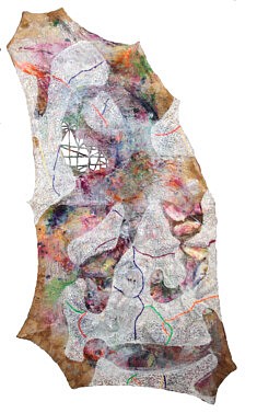 "Relief 2501b" Huile sur pétales de rose et coquilles d'huître (120x72x14)