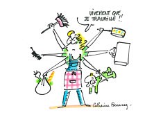 Vivement du travail (feutre noir et encres de couleur)