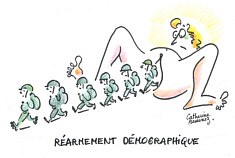 Rearmement demographiaue (feutre noir et crayons de couleur)