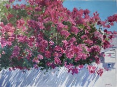 Avenue des Bougainvilliers, huile sur toile 130 x 97 cm