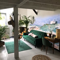 mur peint/  salon vert côte marocaine