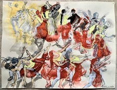 "danse impro Scarlet et victor 2 ". Technique mixte sur papier 50 x 65 cm . Fév 25