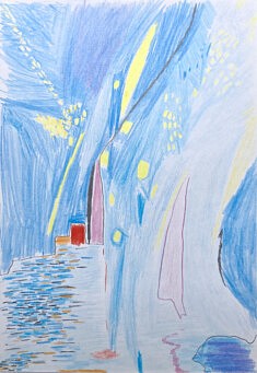 blue spirit, crayons couleur, format A4
