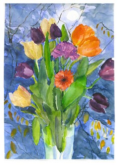 Bouquet de tulipes sous la lune aquarelle 2026