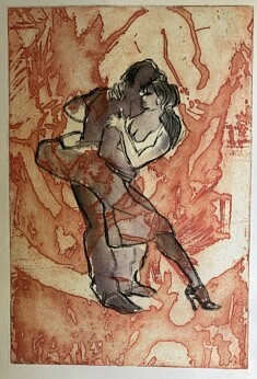 Tangueros 2 aquatinte et eau-forte sur zinc, pointe sèche sur rhenalon, aquarelle