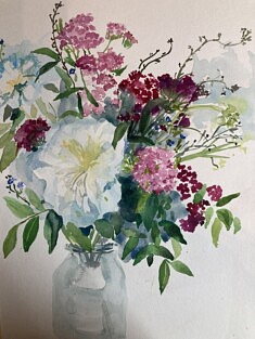 Bouquet d'anniversaire aquarelle 30X40 cm