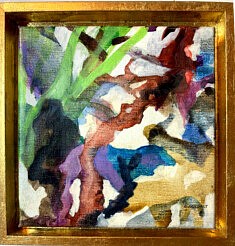 sentier de peintre 11 huile sur toile 20x20 avec cadre doré à la feuille