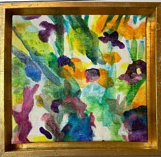 sentier de peintre 14huile sur toile 20x20 avec cadre doré à la feuille