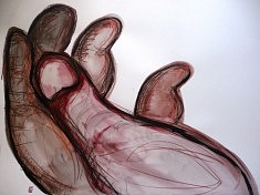 (c) Confais 2011 - Main rouge - Aquarelle, pastel gras et encre sur papier - 50 x 65