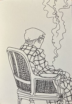 (c) Confais 2025 - Encre sur papier - 15 x 20 - observing Mr Hockney (c) Confais 2025 - Encre sur papier - 15 x 20 - observing Mr Hockney
