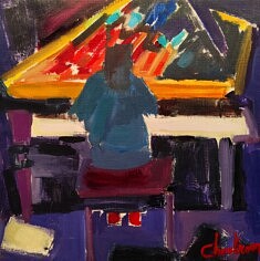 Au piano                                           huile sur toile                   30 x 30