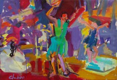 Les danseuses au cirque tzigane        huile sur toile     38 x 55