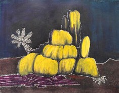 Florales  abysses 14, monotype à l'encre réhaussé d'acrylique, 40x30 cm, 2025