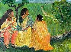 Rajasthan conciliabule - Acrylique sur toile sans chassis -29,7x42 2025