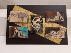 Féminité - série pt3, 2018, ceramique raku sur gres noir, 35x50 cm ca