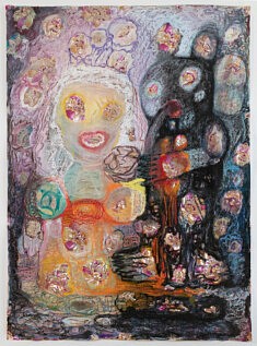 Alice et son Lapin Noir, Huile sur toile cirée, 188 x 137 cm,  €2500