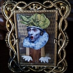 "Clown dans les choux" - Collage technique mixte - 6 X 8