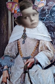 " Christian Flore " - Collage technique mixte ( stylo bille , crayon papier ) 20x27 