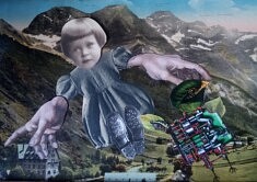 " La Cure" - Collage papier , papier photo - 110x28 