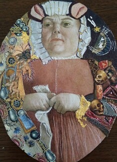 " Toute Petite Femme aux Bijoux" - Collage technique mixte ( stylo bille) 22x17