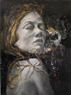 Abbandono, Anastasia, résine, huile et inscrustations sur toile, 73x54, 2019, Paris