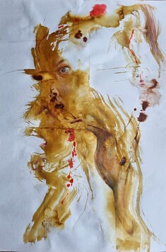 Paréidolies de 18 figures, encres, brou de noix et crayons aquarelle sur papier Kozo Jumpaku, 94 x 64 cm