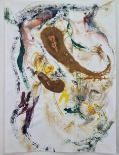Paréidolies de 10 figures, mars 2025, brou de noix, encres et crayons aquarelle sur papier Hosho Selct, 65,5 x 88,5 cm