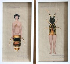 Hybridoïdes - Diptyque #5 (collage, pigments, texte, 20 x 40 cm chacun)