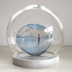 Placuna placenta (coquillage, photo, pigments, globe de verre, 15 cm)