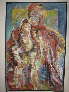 Famille  Interprétation d'œuvre de la multitude  argile et peinture, pastel … 100 cm x 150 cm  2022