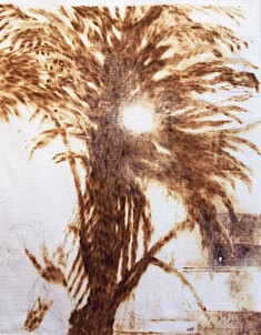 Loin d'être ici pyrogravure sur toile 40x30cm 2025