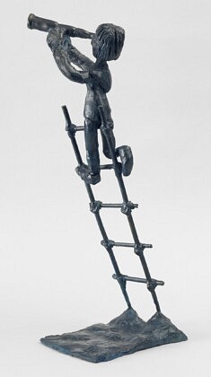 " L'échelle ", 2026. Bronze à patine bleue nuit. cm 23*20. Poids 3.2kg