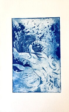 Breath, tirage de gravure sur cuivre, encre bleue de Prusse sur papier Fabriano, 2021