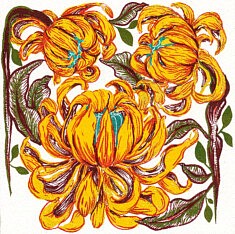 Chrysanthem, techniques mixtes sur papier Arches, 20 x 20 cm, 2022