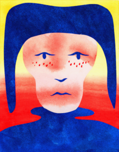 Bonnet - Collage de papiers aquarellés.