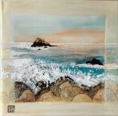 Atlantique du Triptyque Oceans 30 X 90 cm. Techniques mixtes sur Toile 2025