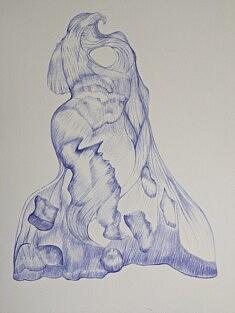 Dessin au Bic bleu 29x36 cm, 2024.