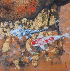 Tokugawaen - 2017 - Pigments minéraux, colle de cerf, encre de Chine, feuille d'or -27 x 27 cm