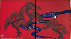 Pins - Hommage à Sotatsu - 2018 - Pigments de couleur, colle de cerf, encre de Chine, feuille d'or - 13,6 x 12 cm x 2