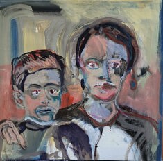 Portraits Commune : Euphrasie Vincent et fils, tech mixtes sur toile, 40x40cm, 2021