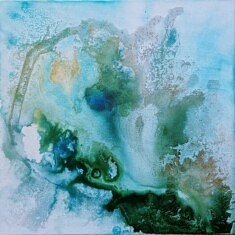 Divagations - Encres de Chine de couleur sur toile 40 x 40 cm - 2022