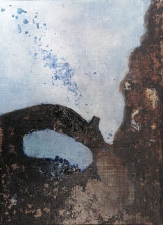 " Rochers" - Encres de Chine de couleur sur toile de lin 16x22cm - 2025