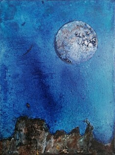 "Profil à la lune" - Technique mixte sur toile 40x30cm - 2024