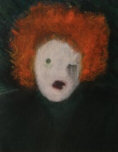 "Torturée ou la poupée qui fait un clin d'œil", Série "Portraits de femmes. Portrait de vie", Graphite, pastels secs et pigments 50x40 sur papier 65x50
