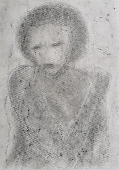 " Dolorosa" n°2, Série "Anne Bellefleur. Résonance", Graphite sur papier aquarelle Gerstaecker à grains 40x30